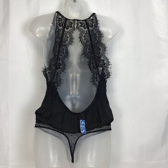 Free People Melrose Black Lace V-Neck Bodysuit Open Back Sexy Sheer Size S - Picture 5 of 12
